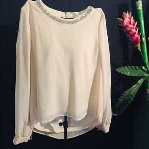 Double Zero Cold Shoulder Beige Long Sleeve Blouse